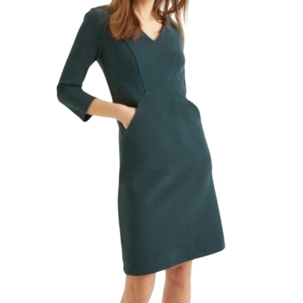 Boden Green Bronte Ottoman Ribbed V-neck 3/4 Sleeve Mini Shift Dress Office